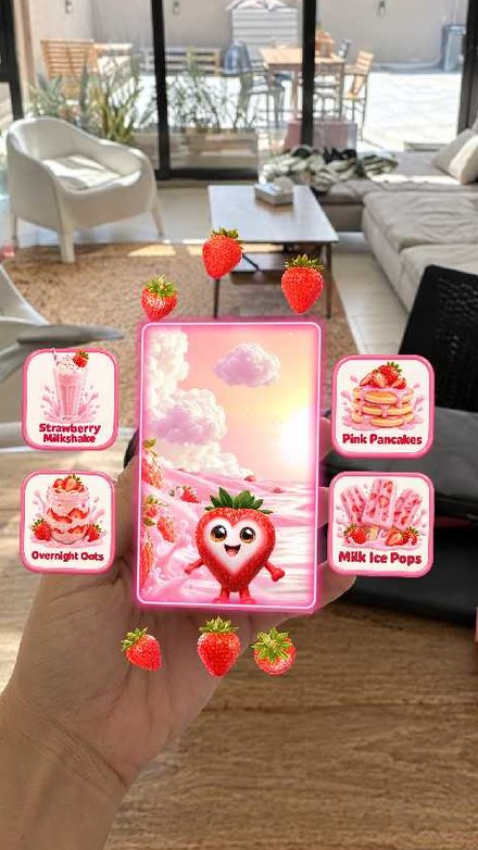 Strawberries float around the pack